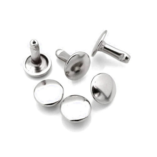 CRAFTMEMORE 8mm Cap x 10mm Post Leather Rivet Double Cap Rivets Tubular Metal Rapid Rivet Studs Leather Craft 50 Sets (10 mm Post, Silver)