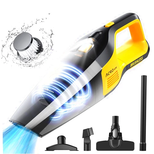 ACROPOW Handheld Vacuum Cleaner for Dewalt 20V Battery, Brushless Motor, 14000Pa Cordless Car Vacuum, Powerful Lightweight Low-Noise Home Vacuum with LED and Multi-Nozzles (No Battery and Charger)