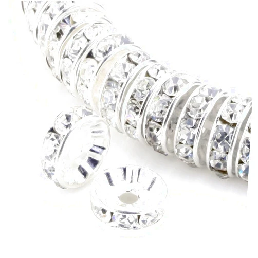 Adabele 100pcs Adabele Grade A 6mm (0.24 Inch) Crystal Rhinestone Rondelle Spacer Loose Beads (Clear Crystal) Sterling Silver Plated Brass Round Metal Beads CF1-601