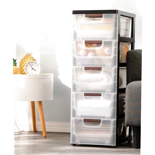 TENGZHENSHOP 5-Drawer Rolling orage Cart on Wheels, Clearview Craft orage ntainers Bins, Black Frame & Clear orage Drawers