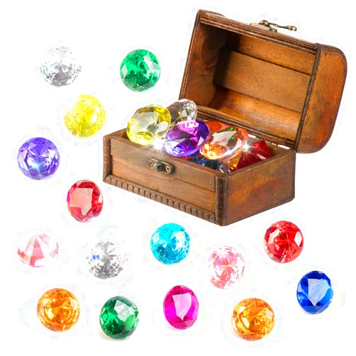 PUBGAMER Diving Gem Pool Toy 15 Big Colorful Diamond Set with Big Treasure Chest Pirate Box Underwater Gem Diving Dive Throw Toy Set Swimming Training Gift Toy
