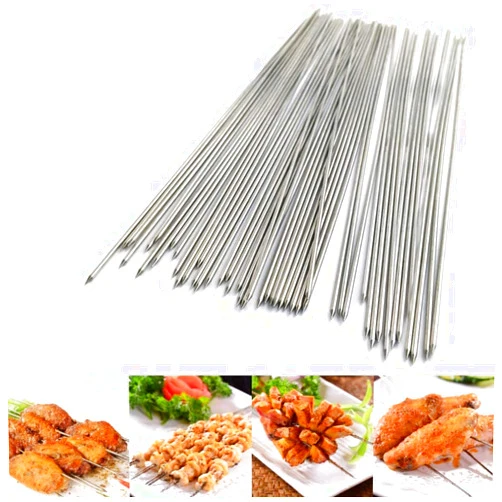 Vbeca 20 Pieces Stainless Steel skewers, BBQ skewers, Meat skewers, Stainless Steel skewers, Reusable BBQ skewers, Kebabs - 35cm