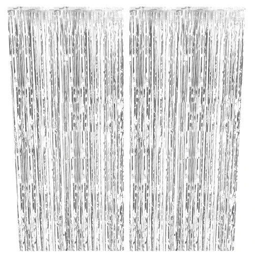 K.E.J. 2 Pack Foil Curtain Backdrop Silver Metallic Tinsel Foil Fringe Curtains Photo Booth Props for Birthday Wedding Engagement Baby Shower Bachelorette Christmas Holiday Celebration Party Decorations