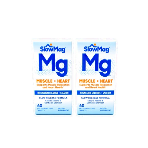 Slow-Mag SlowMag Mg Muscle + Heart, Supports Muscle Relaxation and Heart Health. Magnesium Chloride + Calcium, Slow-Release Tablets, Easy to Absorb and Gentle on The Stomach. 60 Count (Pack of 2)