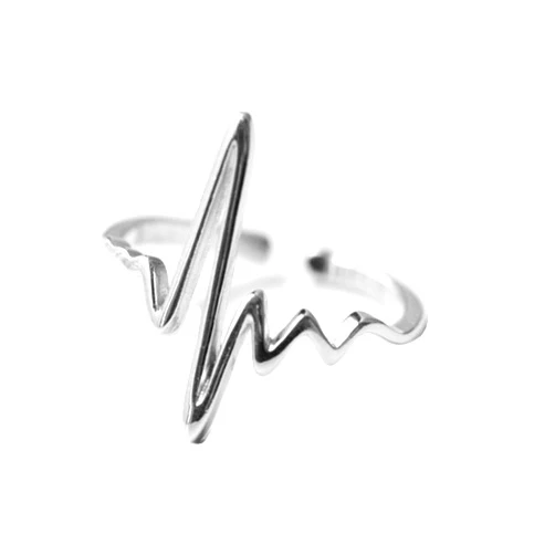 Helen de Lete Innovative Heart Beat Sterling Silver Open Ring for Adult Women
