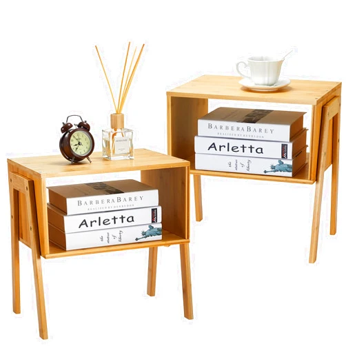 Pipishell Bamboo Stackable End Tables, Wood Living Room Nightstand, Bedside Tables for Bedroom Storage, Set of 2