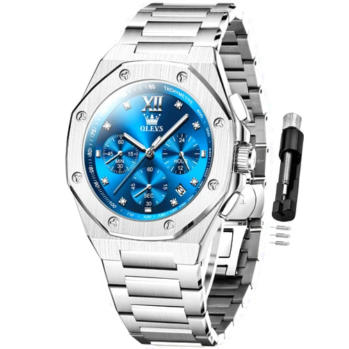 OLEVS Watch for Men Business Diamond Easy Read Men's Wristwatches Analog Luxury Date Stainless Steel Waterproof Luminous Dress Mens Watches