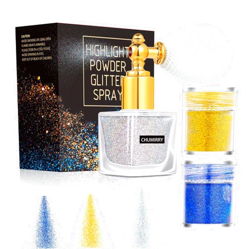CHUMIRRY KIDS Body Glitters Spray, with Blue and Gold containers of Pretty Glitter, Shimmer Highlighter Loose Powder Glitter Makeup for Body Face Hair Clothes Nail Art Craft Design