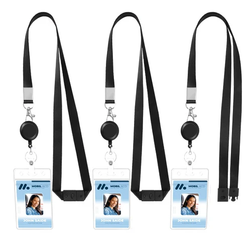 Prudiut 3 Pack Retractable ID Badge Holder with Breakaway Lanyard, Black Break Away Lanyards with Badges Holder Retractable Safety Cruises Lanyard for Id Badges Cruise Ship Cards and Keys