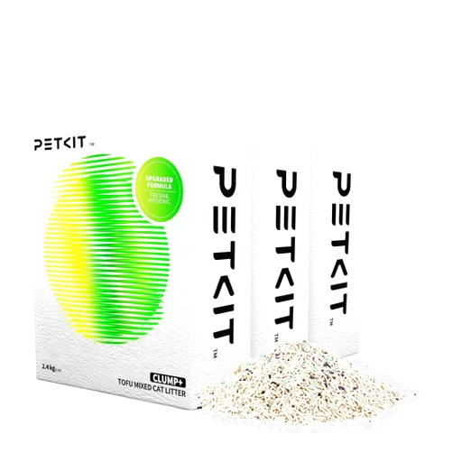 PETKIT Upgraded Clump+ Tofu Mixed Cat Litter, Water Flushable,Ultra Absorbent and Fast Drying, 100% Natural Ingredients Clumping Litter, Dust-Free Low Tracking Bentonite Litter (5.29lb×3bags)