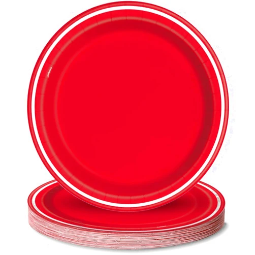 Unique Vibrant Red Thin Stripes Dinner Paper Plates (9