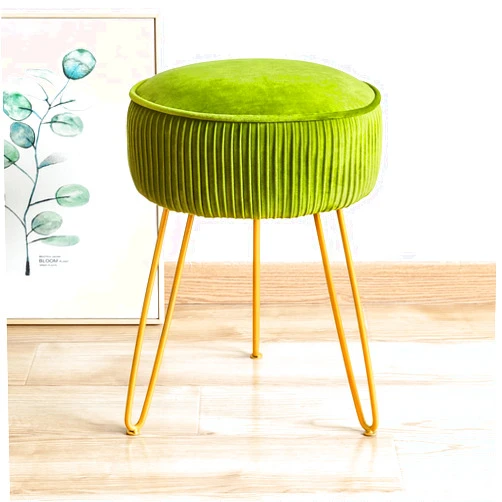 LUE BONA Pleated Vanity Stool, Velvet Upholstered Vanity Stool for Makeup Room, Round Mondern Stool for Vanity, Ottoman Footrest Stool with Metal Legs for Living Room, Bedroom, Matcha Green