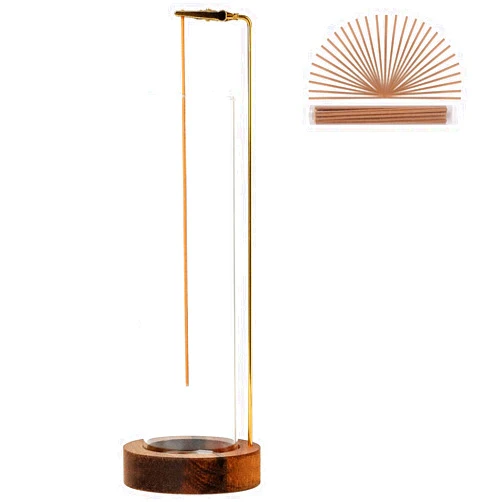 GARMOLY Incense Holder for Sticks, Anti-Ash Flying Incense Burner with 30 Incense Sticks, Detachable Glass Ash Catcher (Wood, Brown)