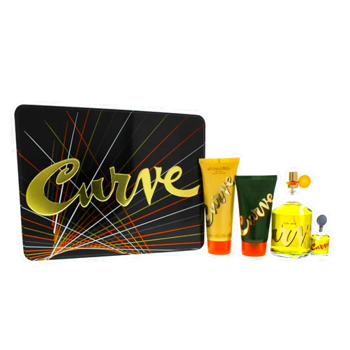 Liz Claiborne Curve 4 Pc. Gift Set (Cologne Spray + Mini + After Shave + Hair & Body Wash) for Men, 4.2 Fl Ounce