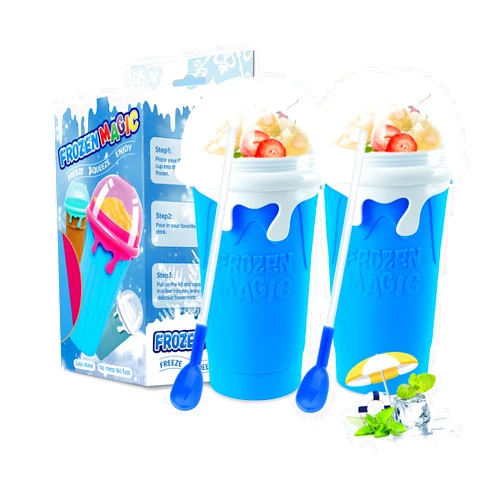 Dioycli 2Pcs Slushie Maker Cup, Quick Frozen Magic Cup Silicone Slushy Cup 500ml Smoothies Squeeze Cup with Lid for Cola, Milk Shake, Fruit Juice