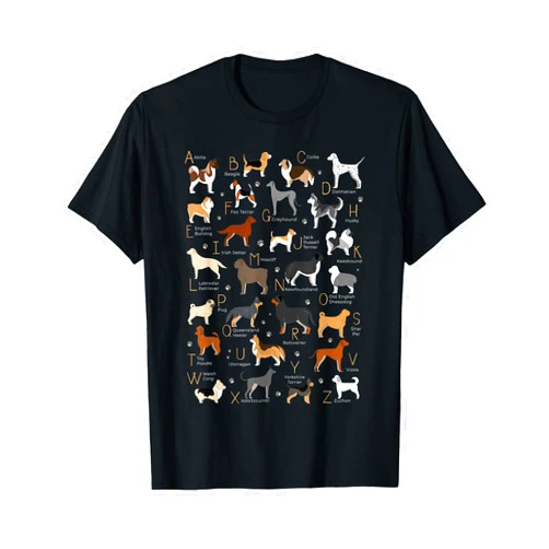 ABC Animal Identification School Tees ABC Dog Breeds Identification A-Z Types of Dogs Canine T-Shirt
