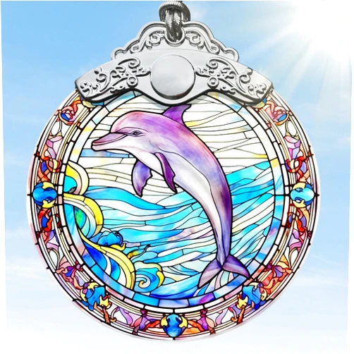 Jocidea Stained Glass Christmas Ornament, Jocidea Dolphin Christmas Decorations, Christmas Tree Ornament, Dolphin Lovers Gifts, Holiday Decor and Xmas Gifts Ideas