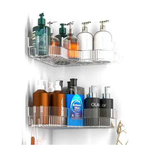 Cq acrylic Corner Shower Caddy - 2 Pack,Adhesive Shower Organizers,Wall Mounted Rustproof Clear Shower Shelves,No Drilling Bathroom Shampoo Organizers and Shower Storage Racks,Space-Savin