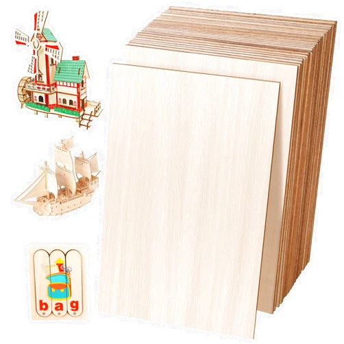 DIYDEC 24 Pack Basswood Sheets 4 x 6 x 1/16 Inch Thin Plywood Wood Sheets Unfinished Wood Squares Boards Balsa Wood Sheets for Crafts Architectural Models Laser Cutting Wood Burning and Drawing