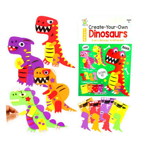 VKPI 4 Pieces EVA Foam Art Crafts Gift Kit, Creative Make Your Own Dinosaurs, Cartoon Foam Paper Craft Projects for Kids Ages 4+ Toddler, Preschool Learning Toy for Birthday Party Favor Supplies