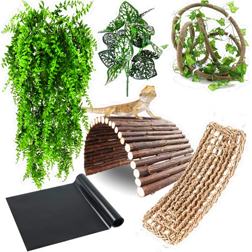 RUNANIA Bearded Dragon Tank Accessories, Reptile Mat Hammock Plants Bridge Jungle Climber Vines Terrarium Decorations for Bearded Dragon Lizard Snake