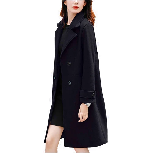 chouyatou Women's Essential Elegant Wear Double Breasted Mid Long Wool Pea Coat