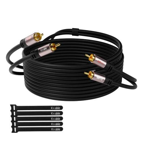 Kxable RCA Cable 50FT, 2RCA Male to 2RCA Male Stereo Audio Cable,【Oxygen-Free Copper, Hi-Fi Sound, Double Shielded】 2 RCA Car Audio Subwoofer Cord for Home Theater, HDTV, Amplifier, Hi-Fi System, Speaker