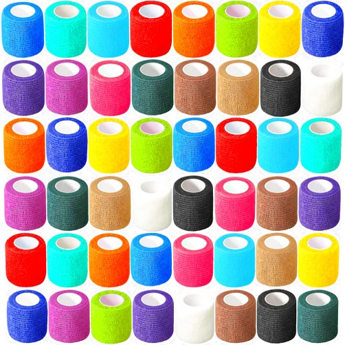 Treela 64 Pack Self Adherent Cohesive Wrap Bandages 2 Inch x 5 Yard Breathable Athletic Tape Self Adhesive Bandage Wrap Sports Tape Elastic Self Adhesive Tape Bandage Wrap Rolls for Wrist Ankle (Multi Color)