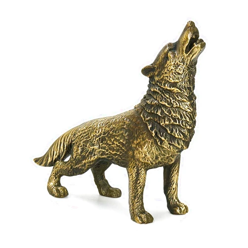 DreamsEden Small Bronze Wolf Statue, Little Metal Animal Figurine Home Decoration, 5.7 x 1.7 x 5 Inches