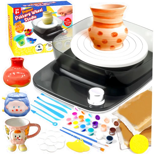 Innofans Pottery Wheel for Kids - Complete Pottery Kit & Tools for Beginners, Plug-in Rechargeable Battery, Upgraded Detachable Turntable Adjustable Speed, DIY Clay Maker for Kids 9-12 (Black, Patented)