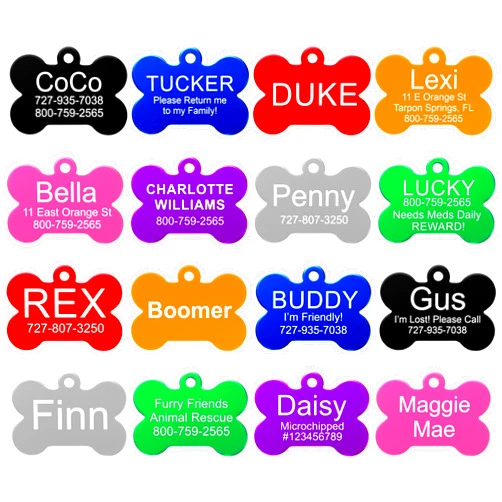 Providence Engraving Pet ID Tags in 8 Shapes, 8 Colors, and Two Sizes - Personalized Dog and Cat Tags with 4 Lines of Customizable Text