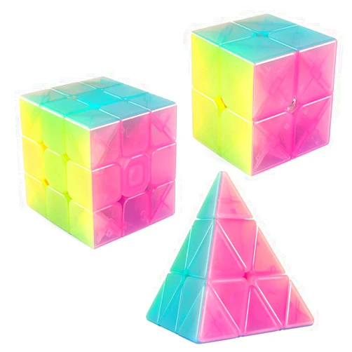 D-FantiX Speed Cube Bundle, QY Toys Jelly Cube Set Warrior W 3x3 Qidi S 2x2 3x3x3 Qiming Pyramid Transparent Cube Set Puzzle Toys