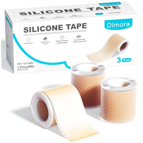Dimora Silicone Tape 3 Rolls - Hypoallergenic Medical Tape for Sensitive Skin, Pain-Free Removal First Aid Tapes with Easy Tear Precut, Waterproof Surgical Tape,1.6in x 177in