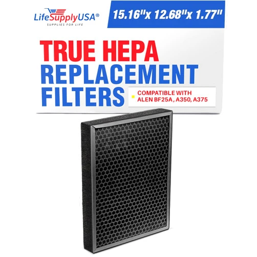 LifeSupplyUSA True HEPA Air Cleaner Filter Replacement Compatible with Alen BF25A HEPA-Pure HEPA-Fresh A350, A375 Air Cleaner by LifeSupplyUSA