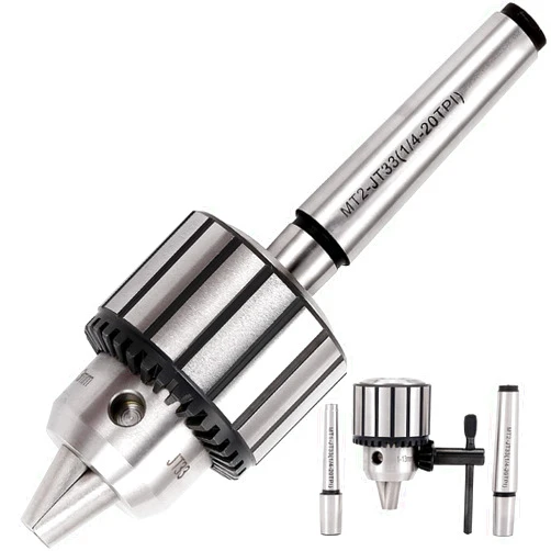 KingTool 4 Pcs Drill Chuck Set - 1/2-Inch Drill Chuck with Chuck Key with #1 (JT33-MT1) and #2 (JT33-MT2) Morse Taper Arbor