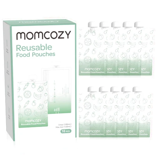 Momcozy Reusable Baby Food Pouches for Toddlers,BPA Free Plastic,Food Safe,Freezer Safe,Refillable for Applesauce Yogurt & Puree Squeeze Pouch,10 packs,3.4-4oz