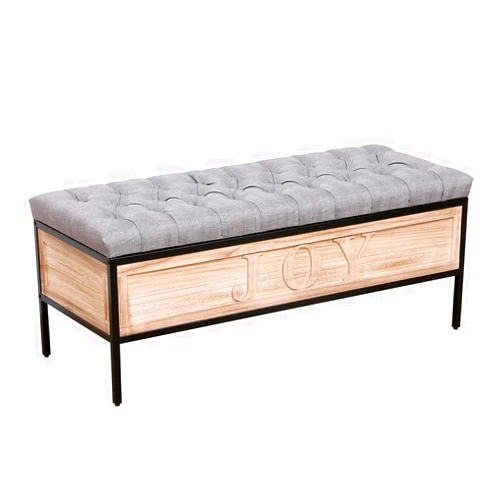 Canditree Storage Ottoman Bench, Wooden Storage Bench with Button Tufted, Linen Upholstered Bench for Bedroom, End of Bed, Entryway Bench (Grey)