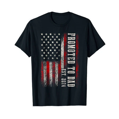 Patriotic First Time Dad 2024 Fathers Day Flag Promoted To Dad Est 2024 New Daddy Expect Baby Father's Day T-Shirt