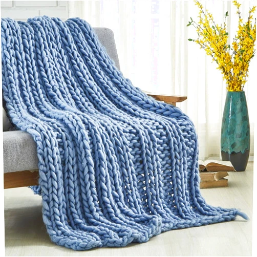 Cozy Tyme T177-20LBT-UE 50 x 70 in. Sinclair Channel Knit Throw Blanket, Light Blue