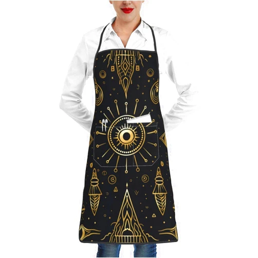 Generic Kitchen Apron Chef Cooking Baking Waterproof Bib Aprons BBQ, Golden Egyptian Eyes Egypt Hieroglyphs Black