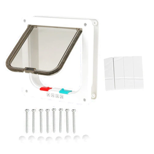 Zerodis 4 Way Lockable Pet Cat Small Dog Flap Door Weatherproof Double Flap Easy Installation Suitable for Interior and Exterior