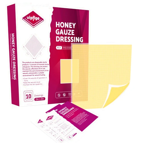 Vipflge Manuka Honey Gauze Dressing 2x2 in Pack of 10, Medical Grade Honey Patches for Faster Wound Care, Burn Dressing Conducive to Healing for cuts, lacerations
