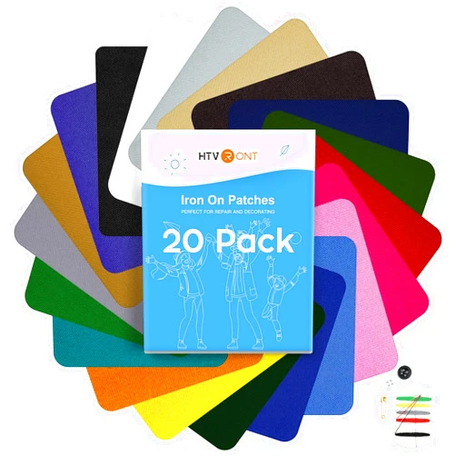 HTVRONT Iron on Patches for Clothing Repair, 20 PCS Multi-Colored Fabric Patches for Clothes Repair, 20 Shades Iron Patches for Clothes, Clothing Repair Decorating Kit 3.7