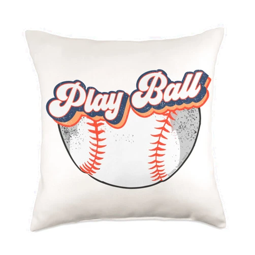 Dibble Dabble Designs Baseball and Softball Retro Style Play Ball Softball Baseball Throw Pillow, 18x18, Multicolor
