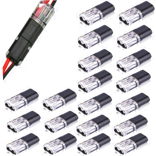 Generic Quick Dual Wire Terminal Block, 2 Pin Peel-Free Push Fit Wiring Connectors, Compact Electrical Wire Conductor Connector with Locking Buckle, Two Way Butt Connector for 18-22 AWG Gauge Cable (20)