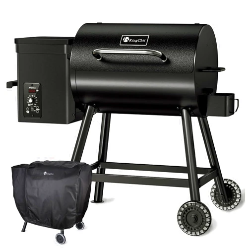 KingChii Electric Wood Pellet Grill & Smoker, 456 SQ.IN Grill Capacity, with PID Temperature Control (180-425°F) for Backyard Camping Bake and Roast, Black with Cover