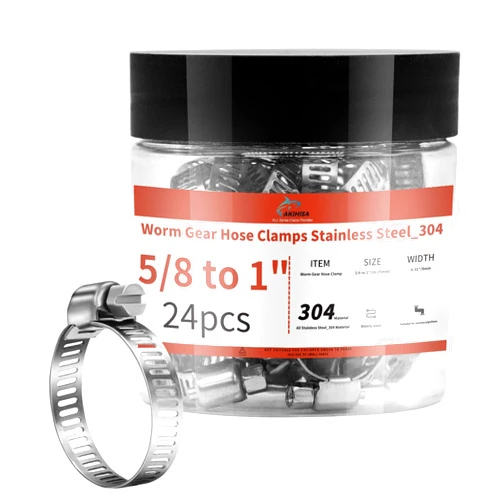 AKIHISA 24 Pack 5/8'' - 1'' Worm Gear Hose Clamps, Adjustable Range 16-25mm 304 Stainless Steel Fuel Line Hose Clamps for Pipe, Plumbing, Automotive And Mechanical Application