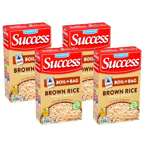 Success Boil-in-Bag Rice, Brown Rice, Quick and Easy Rice Meals, 14-Ounce Box (Pack of 4)