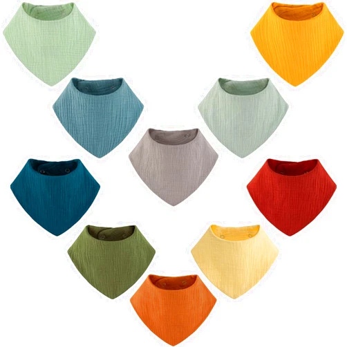 Vuminbox Muslin Baby Bibs Bandana Drool Bibs 100% Cotton Absorbent Soft Reversible 10-Pack Set for Feeding，Teething Solid Color for Girls