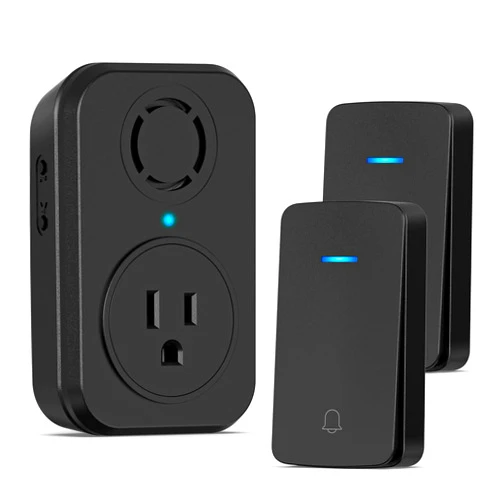 AIDA Wireless Doorbell, Self-powered Doorbell with Extra Socket, No Battery Required Push Button, Cordless Door Bell Ringer, 5 Volume Levels with 32 Doorbell Chimes (Black, 2 Button & 1 Receiver)